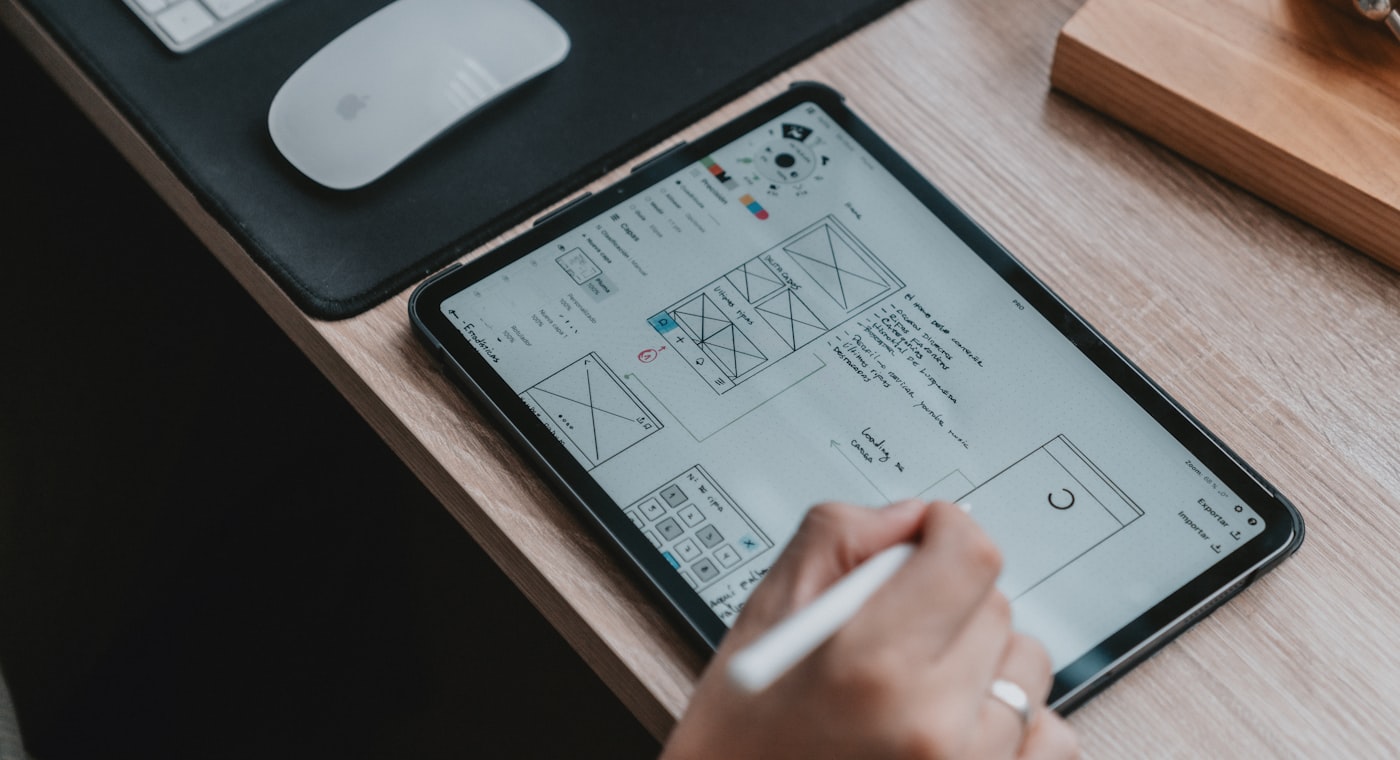 Sketching a website layout on a tablet