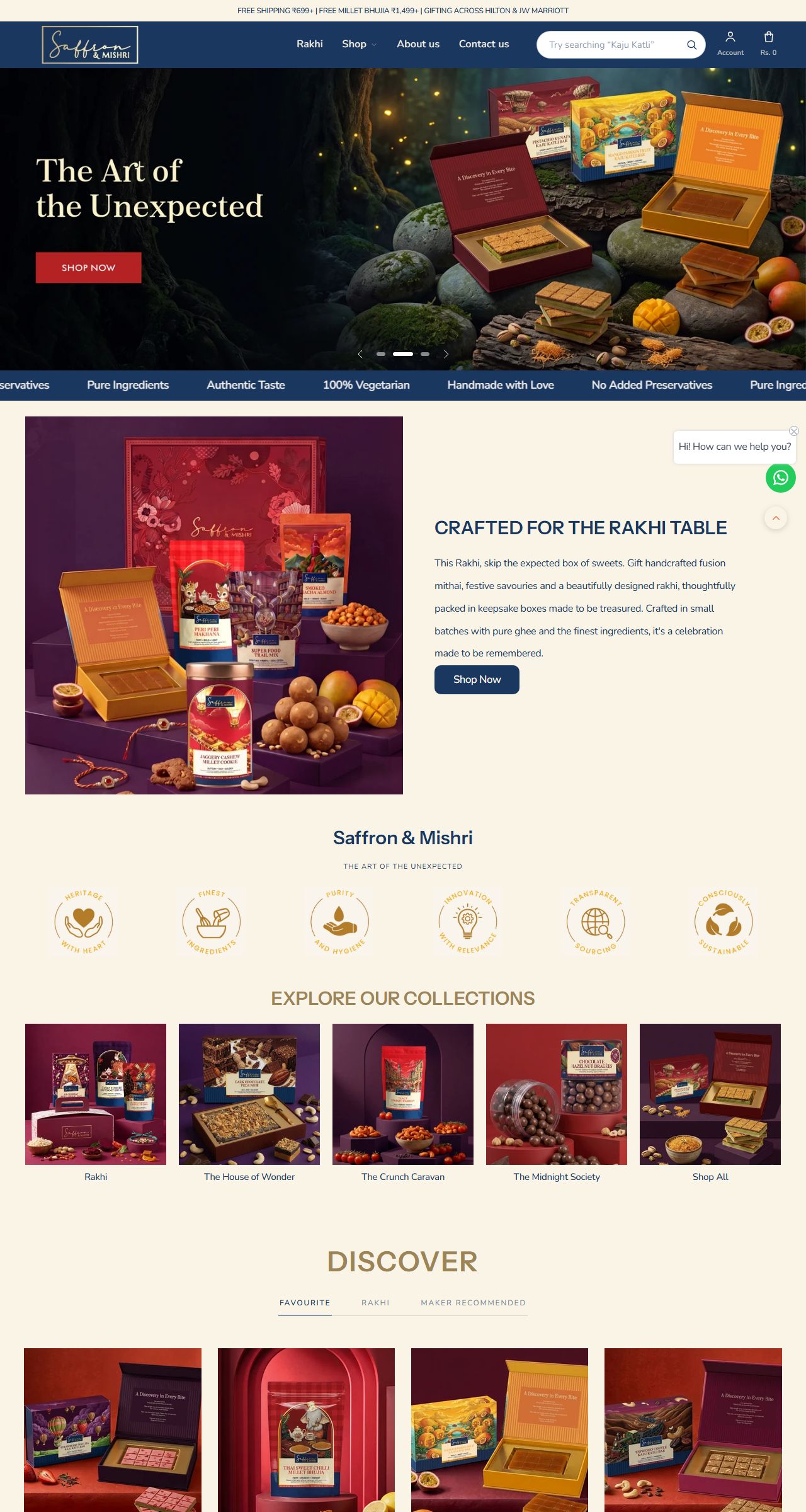 Home page of the Saffron and Mishri Shopify store